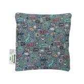 Handmade Kids Heat & Cold Pack featuring a comic print, filled with Australian-grown lupin seeds for natural relief from bumps, bruises and growing pains.