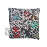 Handmade Kids Heat & Cold Pack featuring a crazy scribble print, filled with Australian-grown lupin seeds for natural relief from bumps, bruises and growing pains.