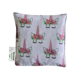Handmade Kids Heat & Cold Pack featuring a unicorn print, filled with Australian-grown lupin seeds for natural relief from bumps, bruises and growing pains.