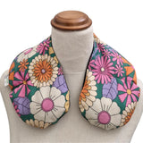 Retro Bloom lupin seed neck heat and cold pack worn around the shoulders on mannequin