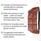 Lupin seed wearable heat and cold wrap with adjustable strap for warmth and cooling relief