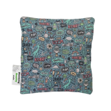 Handmade Kids Heat & Cold Pack featuring a comic print, filled with Australian-grown lupin seeds for natural relief from bumps, bruises and growing pains.