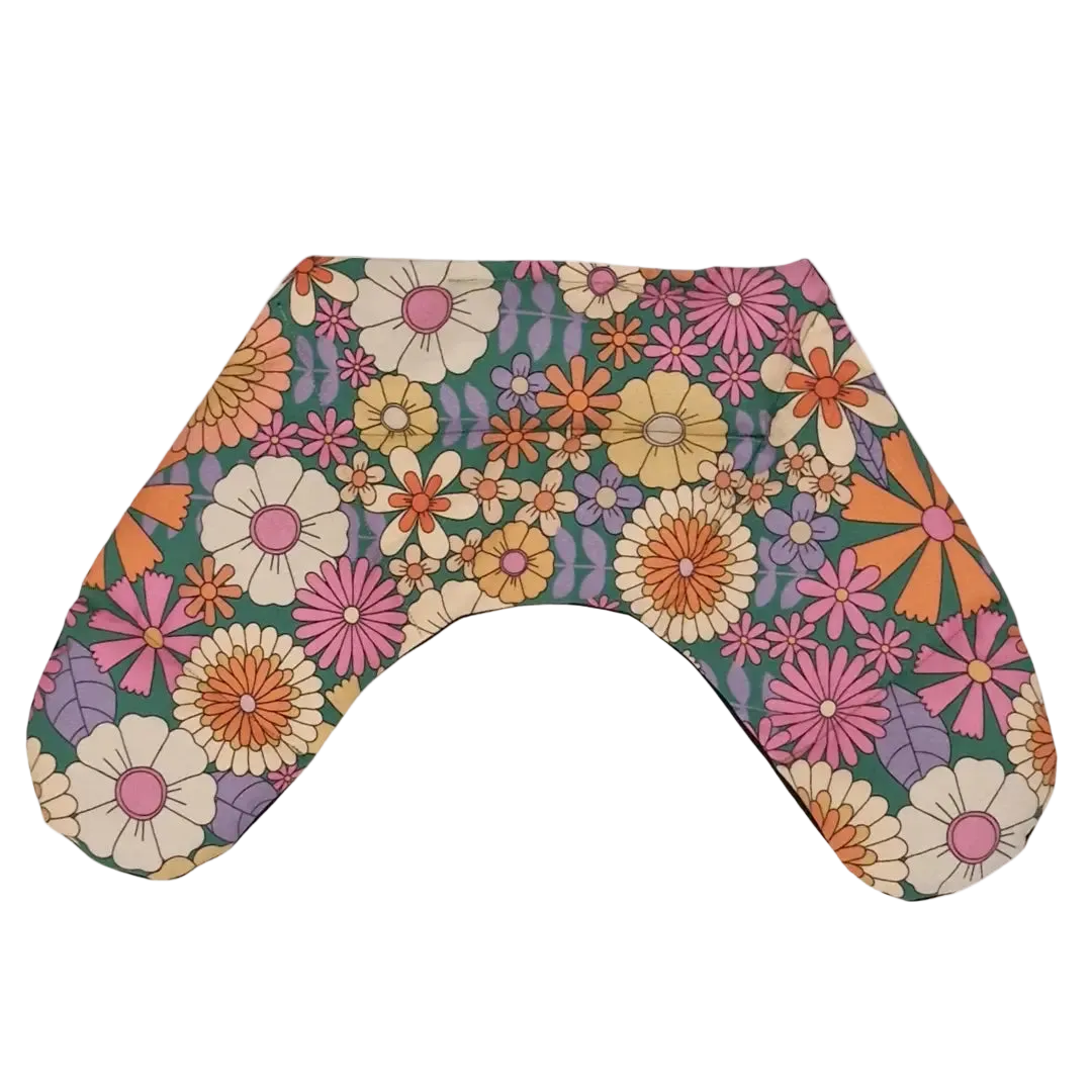 Retro Bloom lupin seed neck heat and cold pack worn around the shoulders flat lay